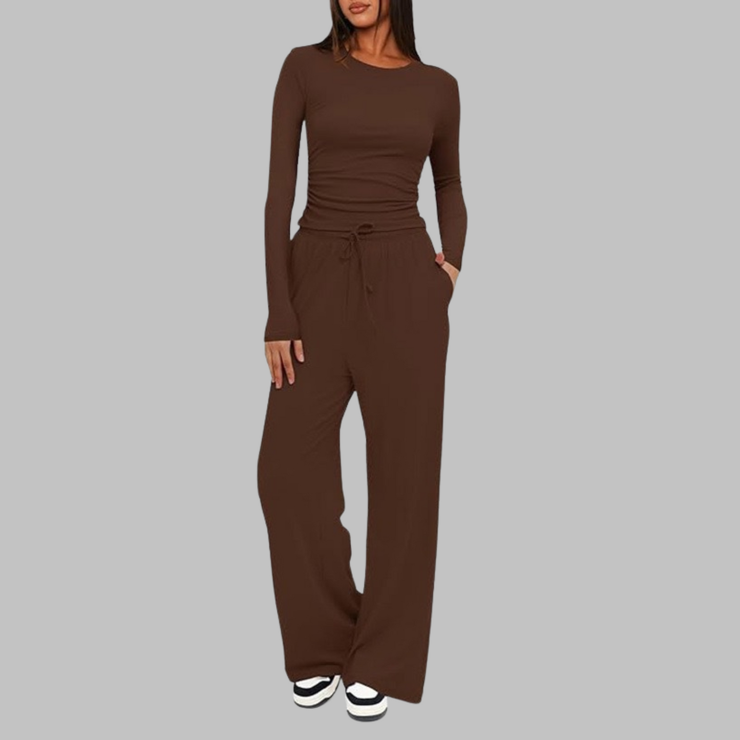 Casual Long Sleeve Top And Wide Leg Trousers Set Stylish For Women | Eloria