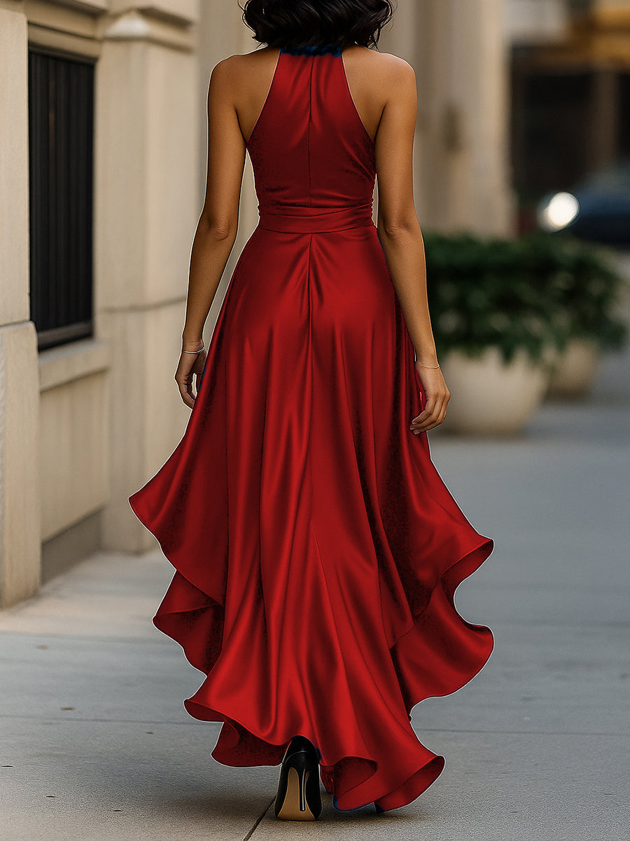 Glamorous satin halter evening gown for women - 20