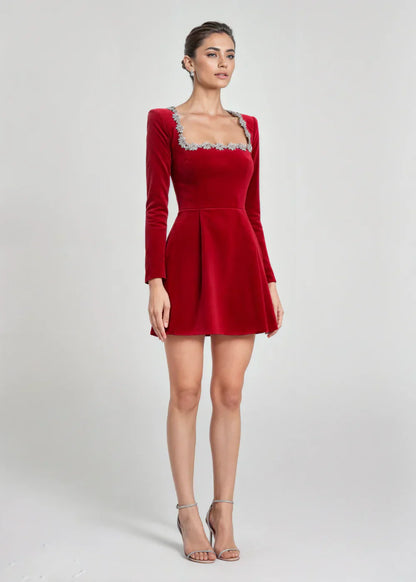 Elegant drape-neck velvet dress for women | Willow - 7
