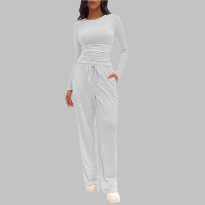Casual Long Sleeve Top And Wide Leg Trousers Set Stylish For Women | Virella