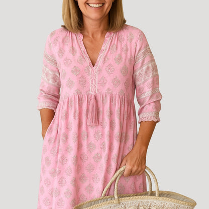 Stylish long-sleeve boho midi dress for women -6