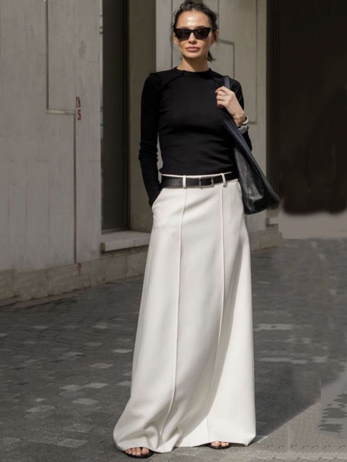 Stylish H-line solid-colour midi skirt for women - 9