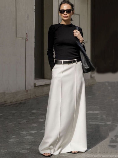 Stylish H-line solid-colour midi skirt for women - 9