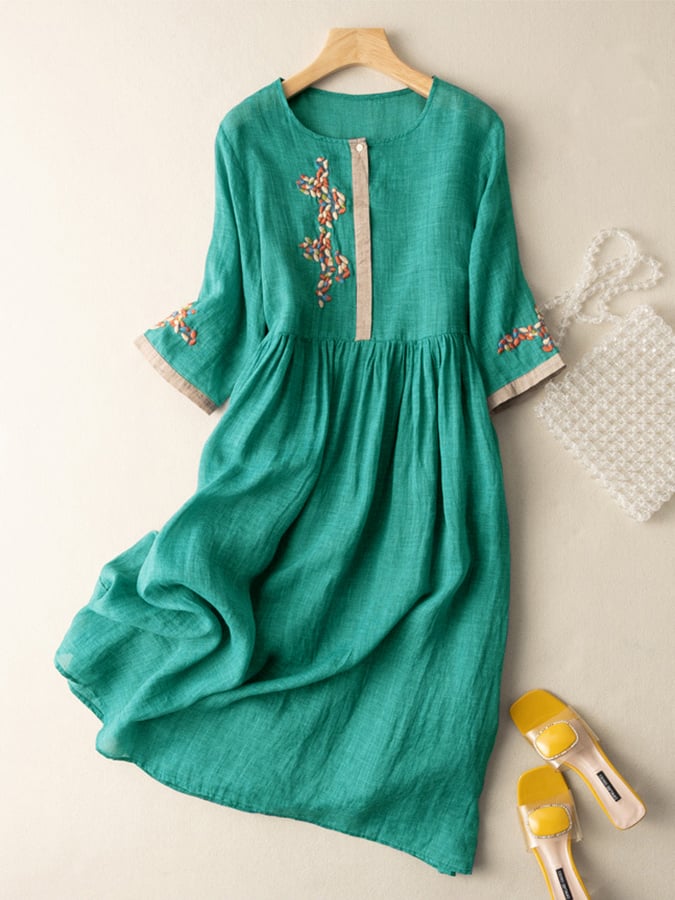 Embroidered ethnic cotton-linen maxi dress for women | Zara - 2