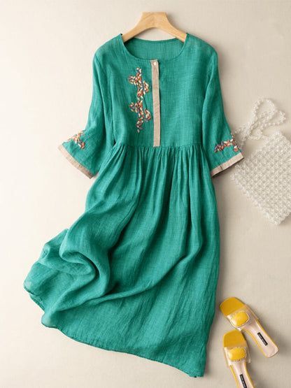 Embroidered ethnic cotton-linen maxi dress for women | Zara - 2