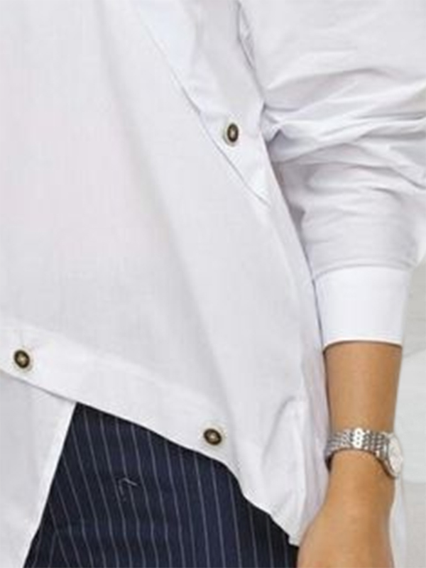 Long-sleeve asymmetric buttoned split-front blouse for women - 5