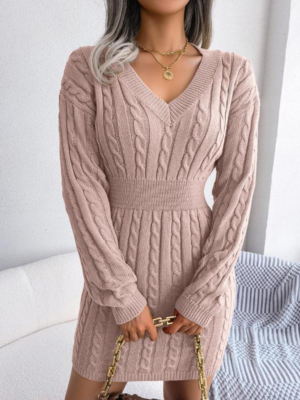 Cozy Long Sleeve V Neck Sweater Dress Chic For Women | Mirevalda
