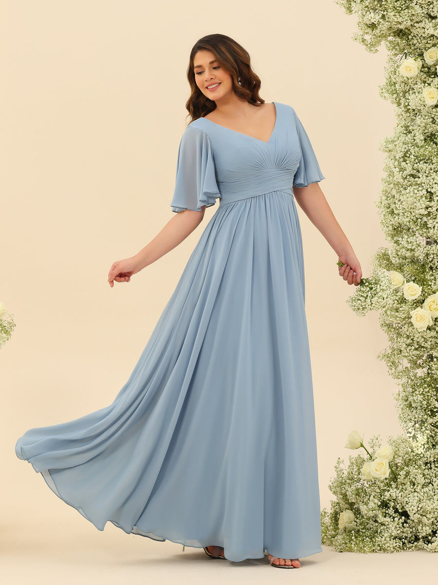 Elegant A-line V-neck chiffon dress with pockets for women | Elise -6