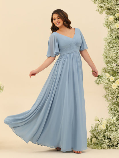 Elegant A-line V-neck chiffon dress with pockets for women | Elise -6