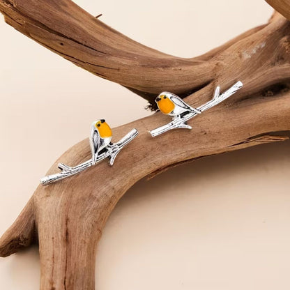 Elegant robin bird stud earrings for women -2