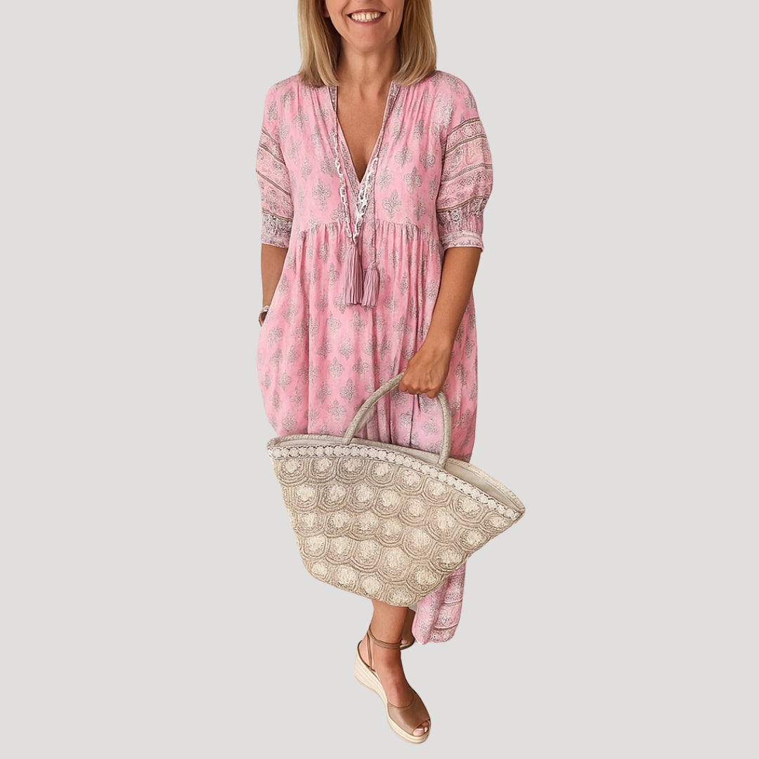 Stylish long-sleeve boho midi dress for women -7