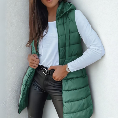 Casual Sleeveless Hooded Long Puffer Vest Stylish For Women | Elowise