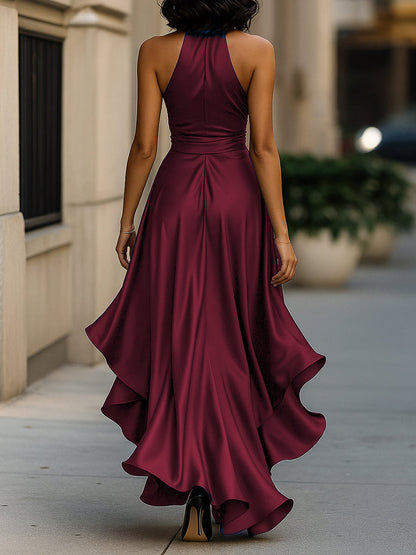 Glamorous satin halter evening gown for women - 8