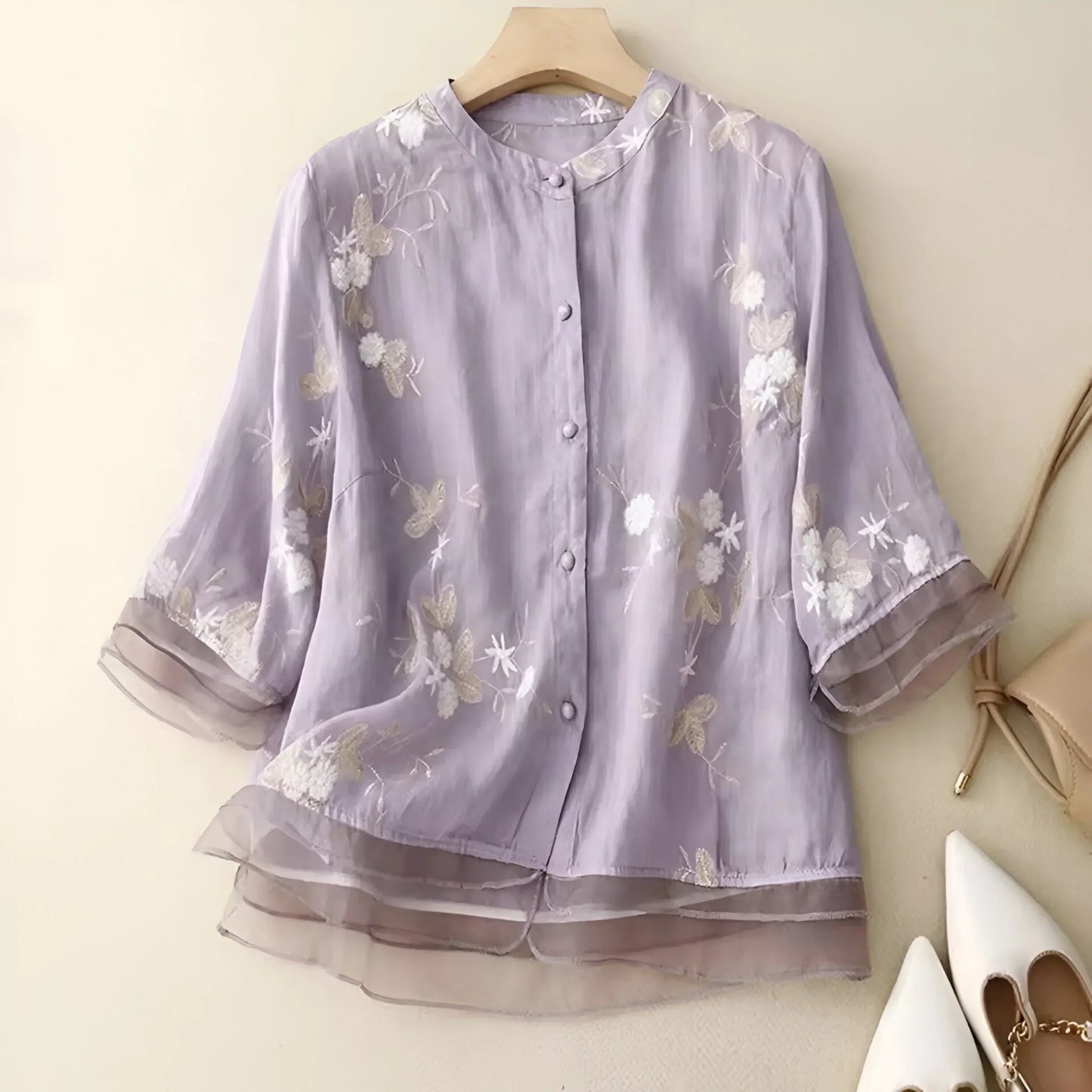 Embroidered Floral Button Blouse Chic For Women | Liora