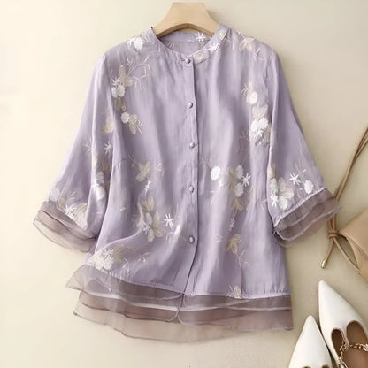 Embroidered Floral Button Blouse Chic For Women | Liora