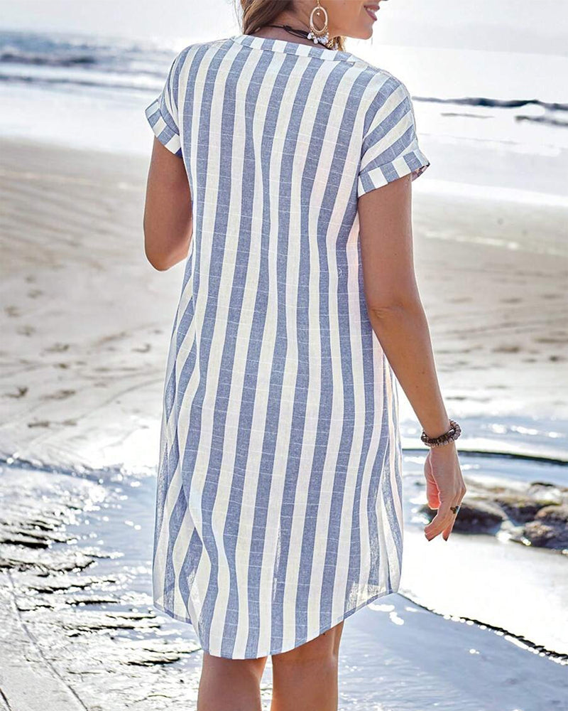 Elegant striped shirt midi dress for women | Martine - 2