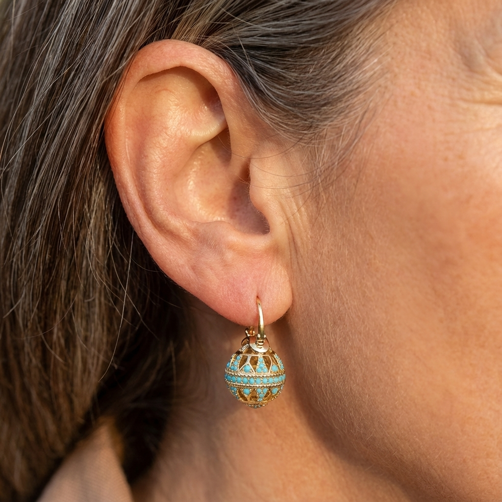 Turquoise filigree globe drop earrings for women -2