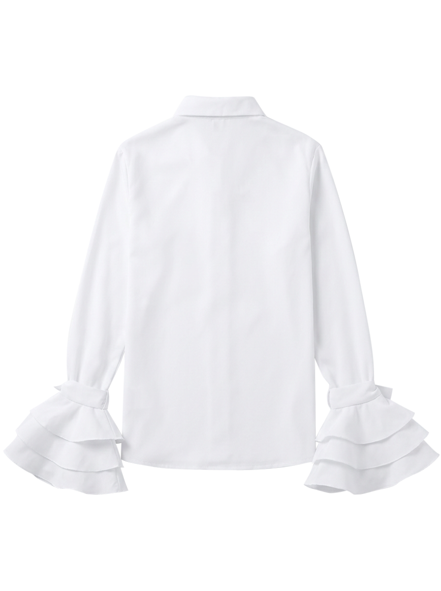 Flared-sleeve bow-embellished falbala lapel blouse for women - 8