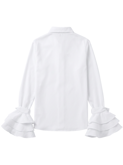 Flared-sleeve bow-embellished falbala lapel blouse for women - 8