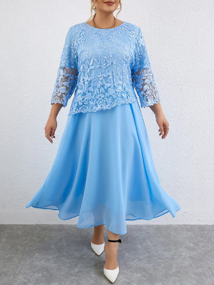 Elegant floral embroidered plus size evening dress for women | Celeste -6