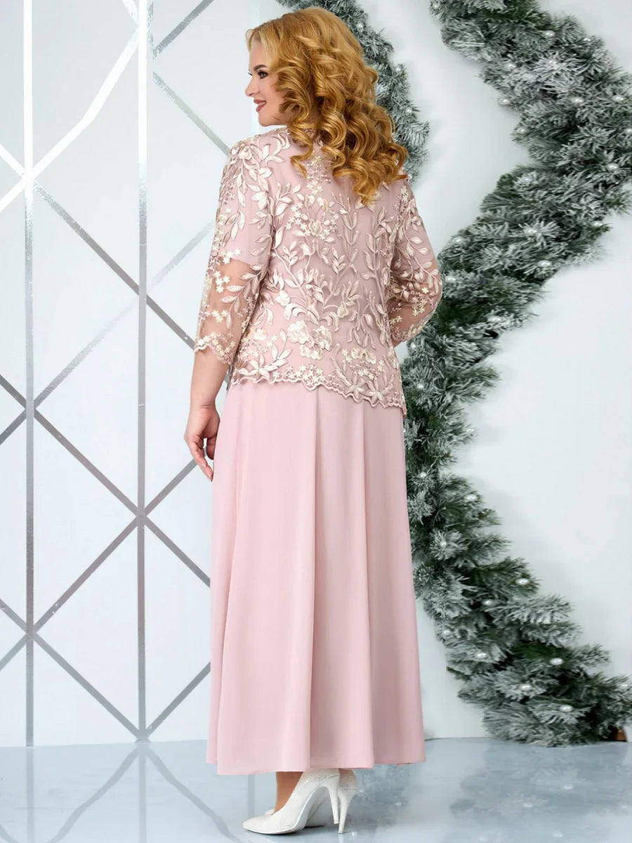 Elegant floral embroidered plus size evening dress for women | Celeste -4