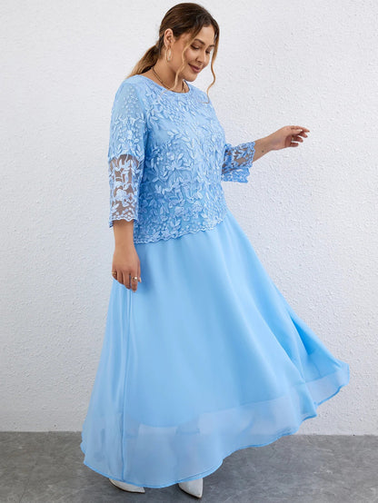 Elegant floral embroidered plus size evening dress for women | Celeste -5