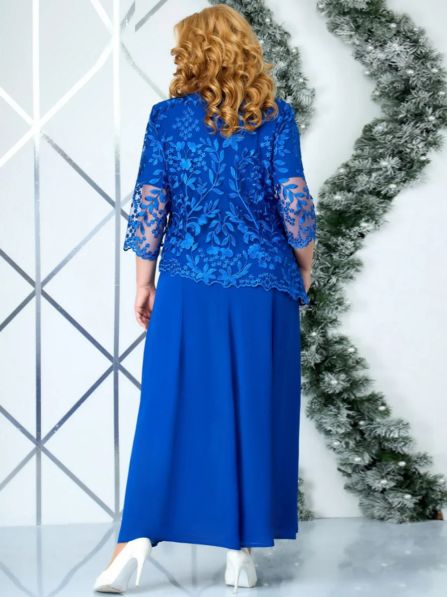 Elegant floral embroidered plus size evening dress for women | Celeste -2