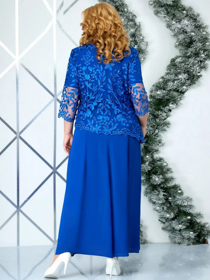 Elegant floral embroidered plus size evening dress for women | Celeste -2