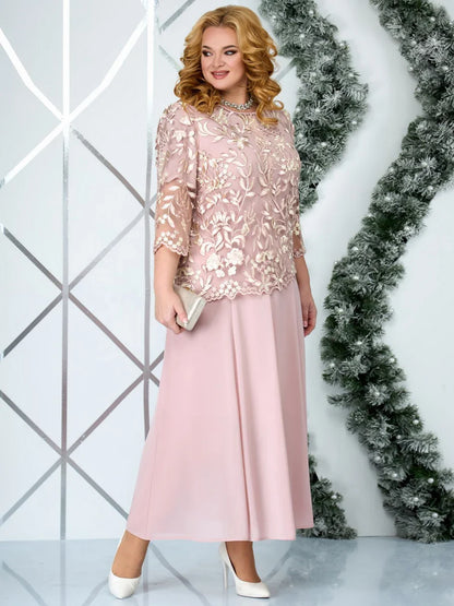 Elegant floral embroidered plus size evening dress for women | Celeste -3