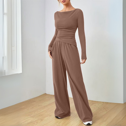 Long Sleeve Top And Wide Leg Trousers Set Stylish For Women | Selene