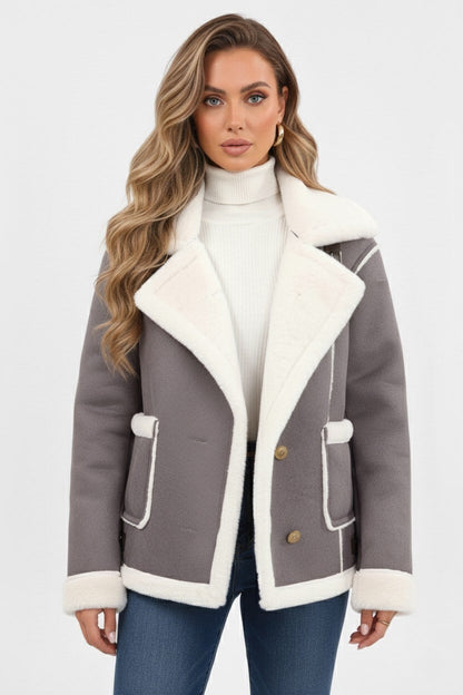 Lapel Trim Shearling Style Jacket Stylish For Women | Maelis