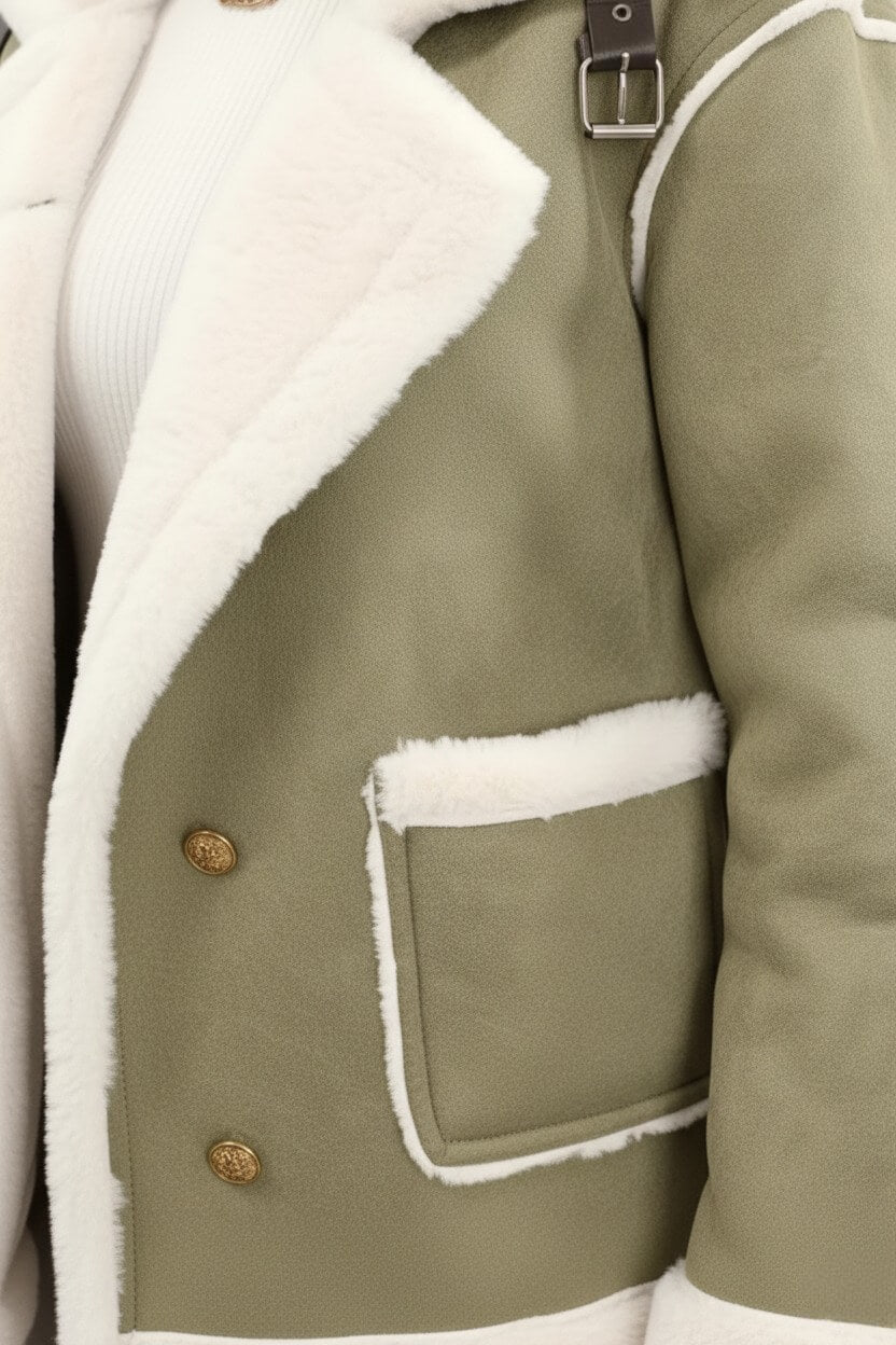 Lapel Trim Shearling Style Jacket Stylish For Women | Maelis
