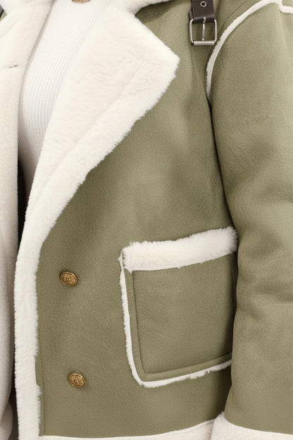 Lapel Trim Shearling Style Jacket Stylish For Women | Maelis