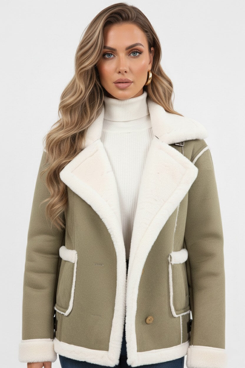 Lapel Trim Shearling Style Jacket Stylish For Women | Maelis