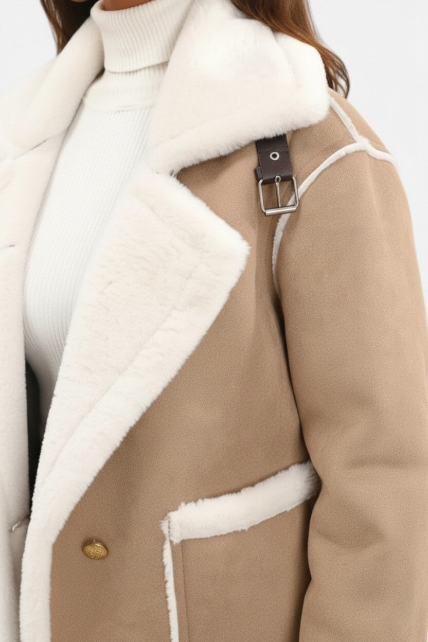 Lapel Trim Shearling Style Jacket Stylish For Women | Maelis