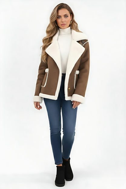 Lapel Trim Shearling Style Jacket Stylish For Women | Maelis