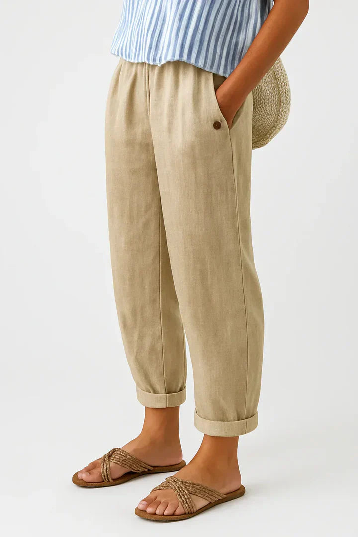 Relaxed timeless everyday linen trousers for women | Romina -1