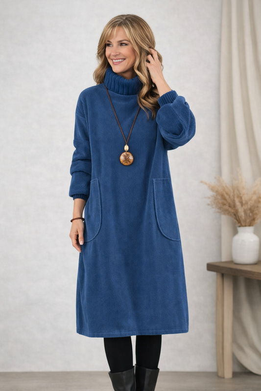 Classic everyday turtleneck midi sweater dress for women | Evelyn -1