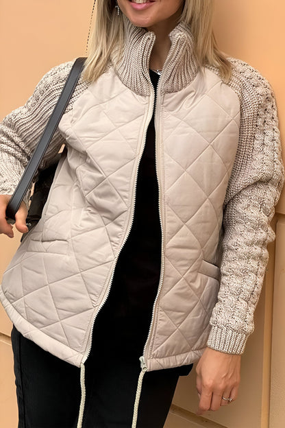 Cosy knitted patchwork zip casual jacket for women | Aniya -3
