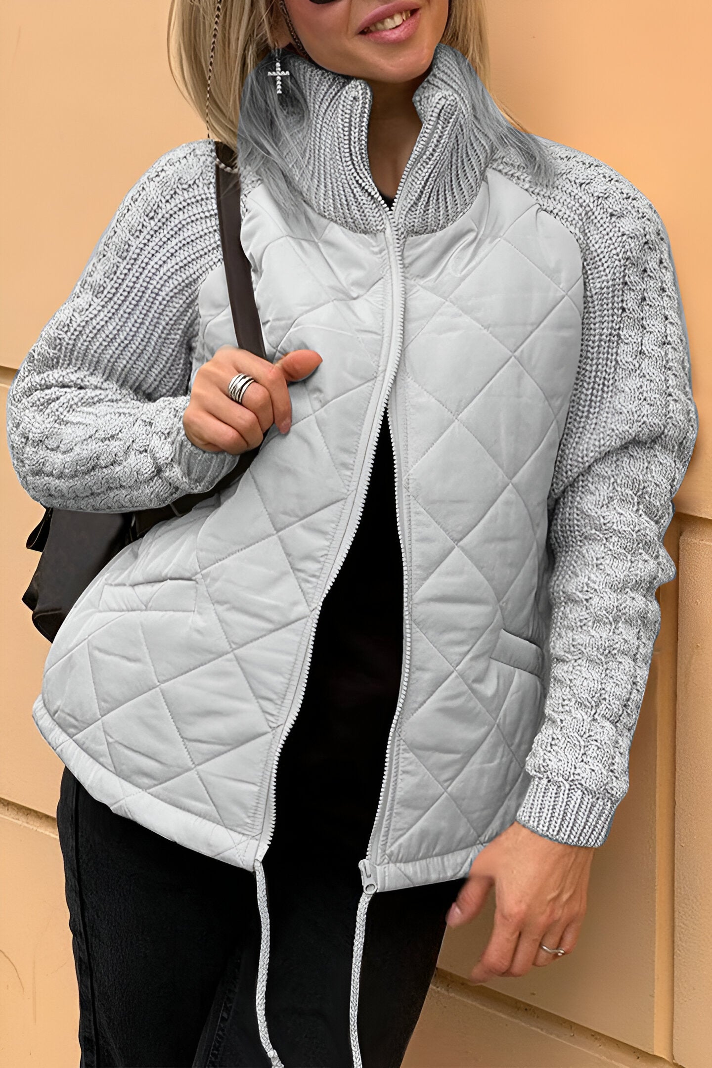 Cosy knit patchwork everyday jacket for women | ANIYA - 5