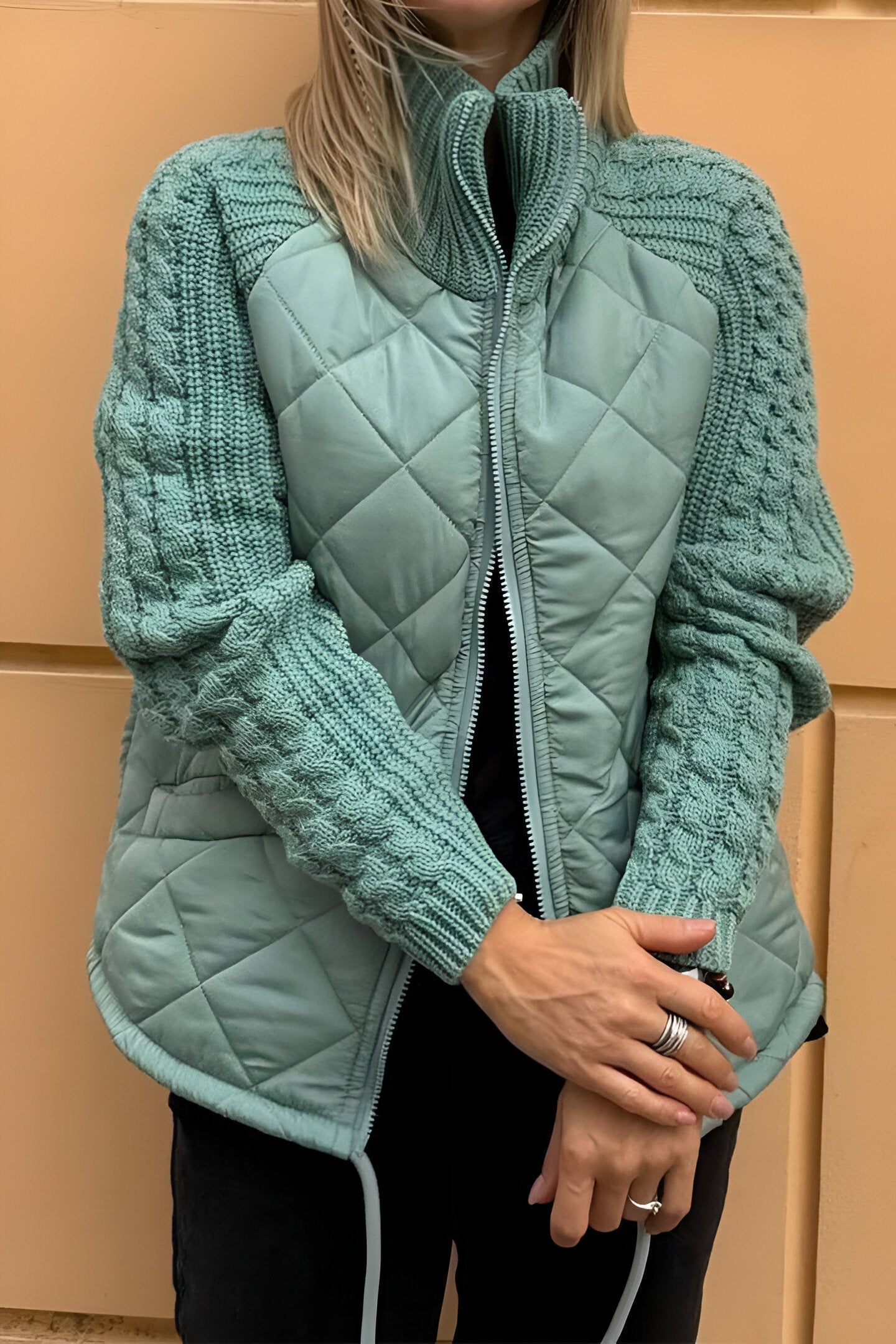 Cosy knit patchwork everyday jacket for women | ANIYA - 6