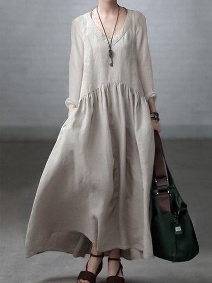 Breathable linen casual shirt dress for women - 1