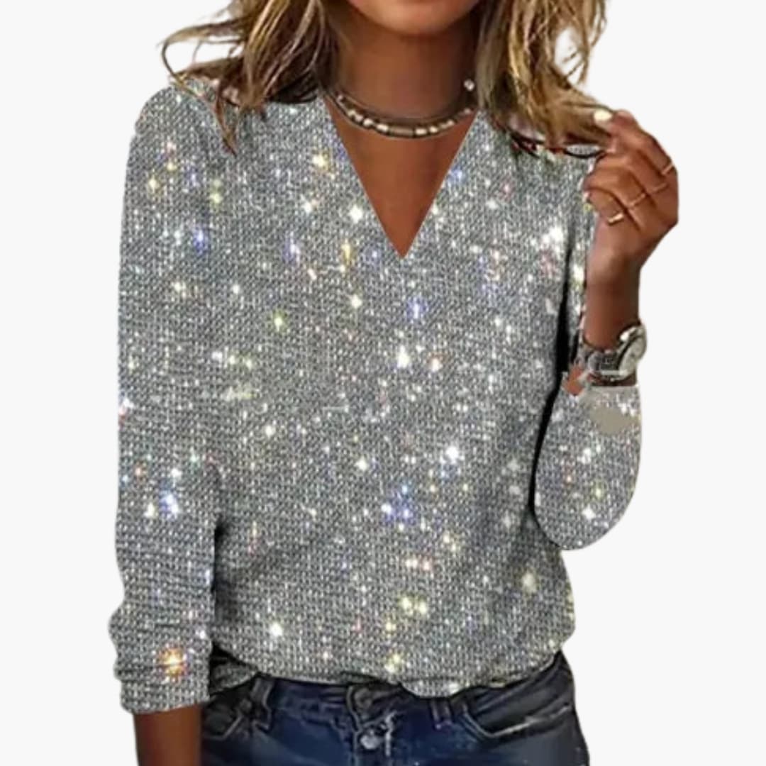 Relaxed v-neck knit sweater for women - 1