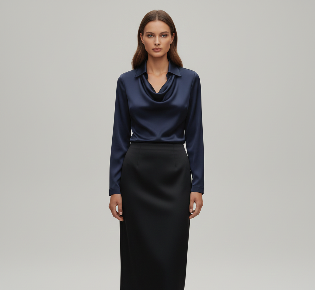 Refined gathered long-sleeve blouse for women -5