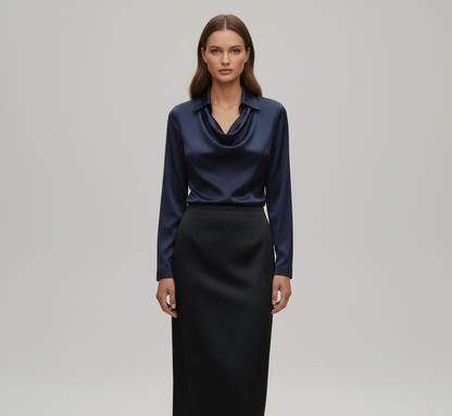 Refined gathered long-sleeve blouse for women -5