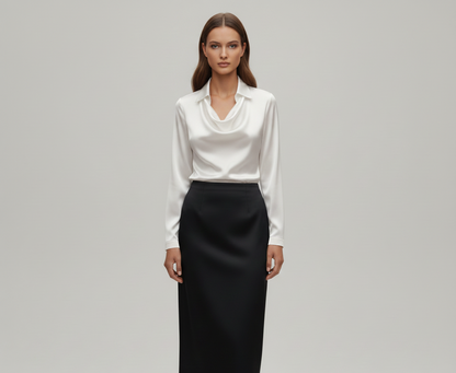 Refined gathered long-sleeve blouse for women -6