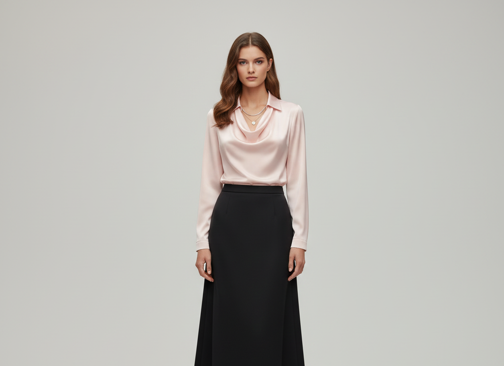 Refined gathered long-sleeve blouse for women -7