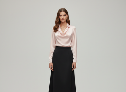 Refined gathered long-sleeve blouse for women -7