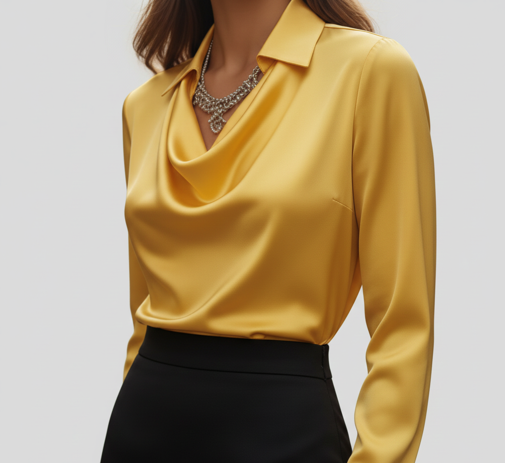 Refined gathered long-sleeve blouse for women -4