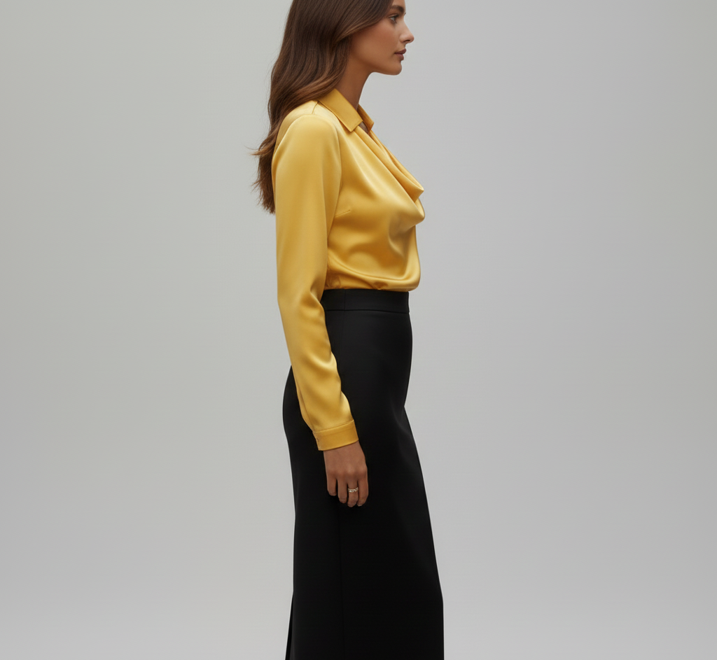 Refined gathered long-sleeve blouse for women -2